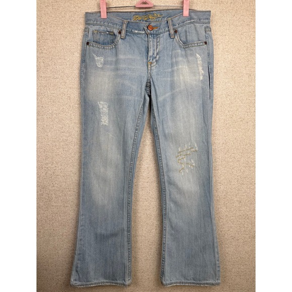 Old Navy Denim - Vintage Old Navy Y2K Low Rise Flare Jeans Size 8 Light Wash with Gold Embroidery